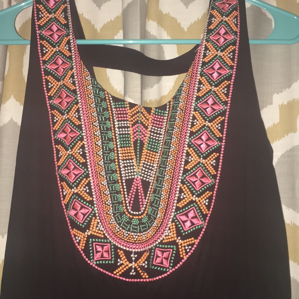 Black maxi with multicolor neckline stitching